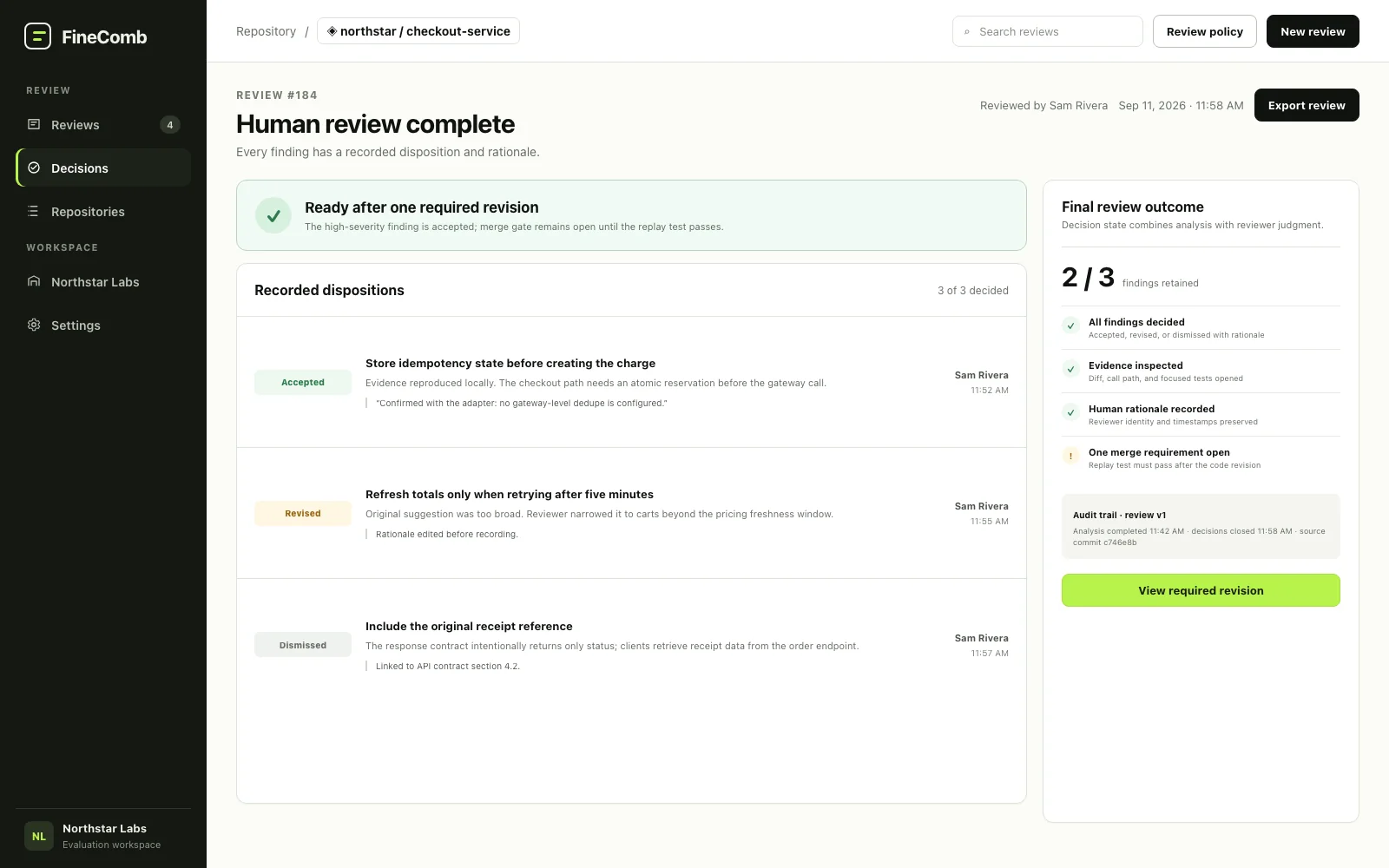 FineComb completed human review