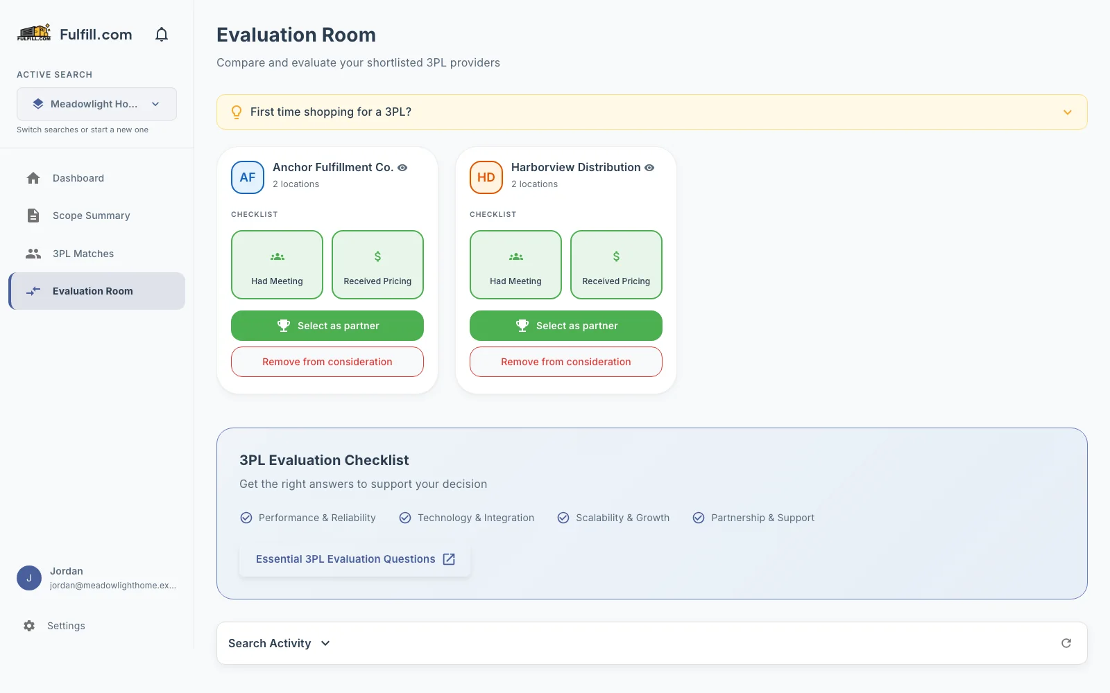 Fulfill provider evaluation room