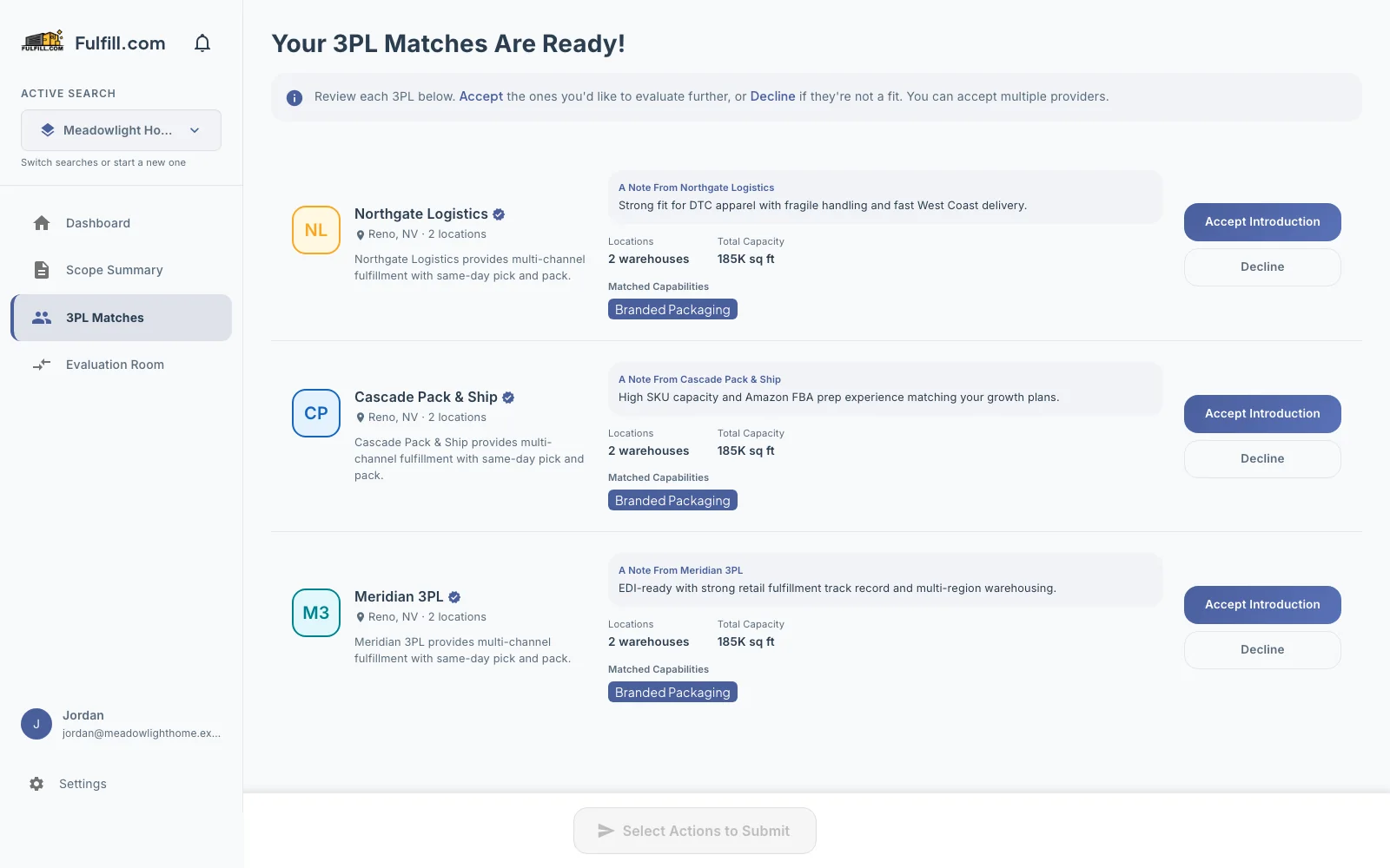 Fulfill 3PL matches