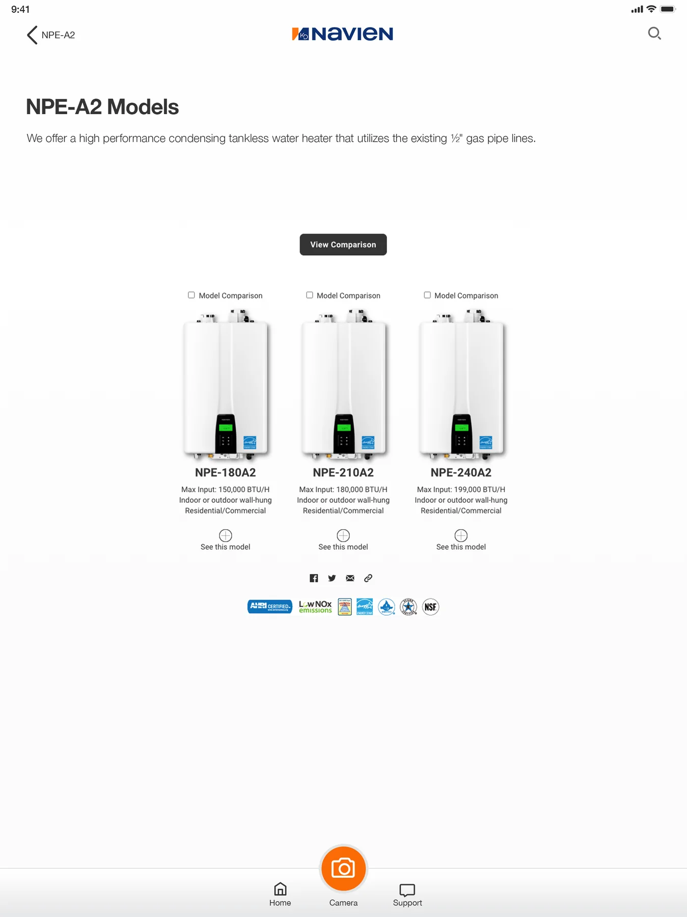Navien tablet model comparison