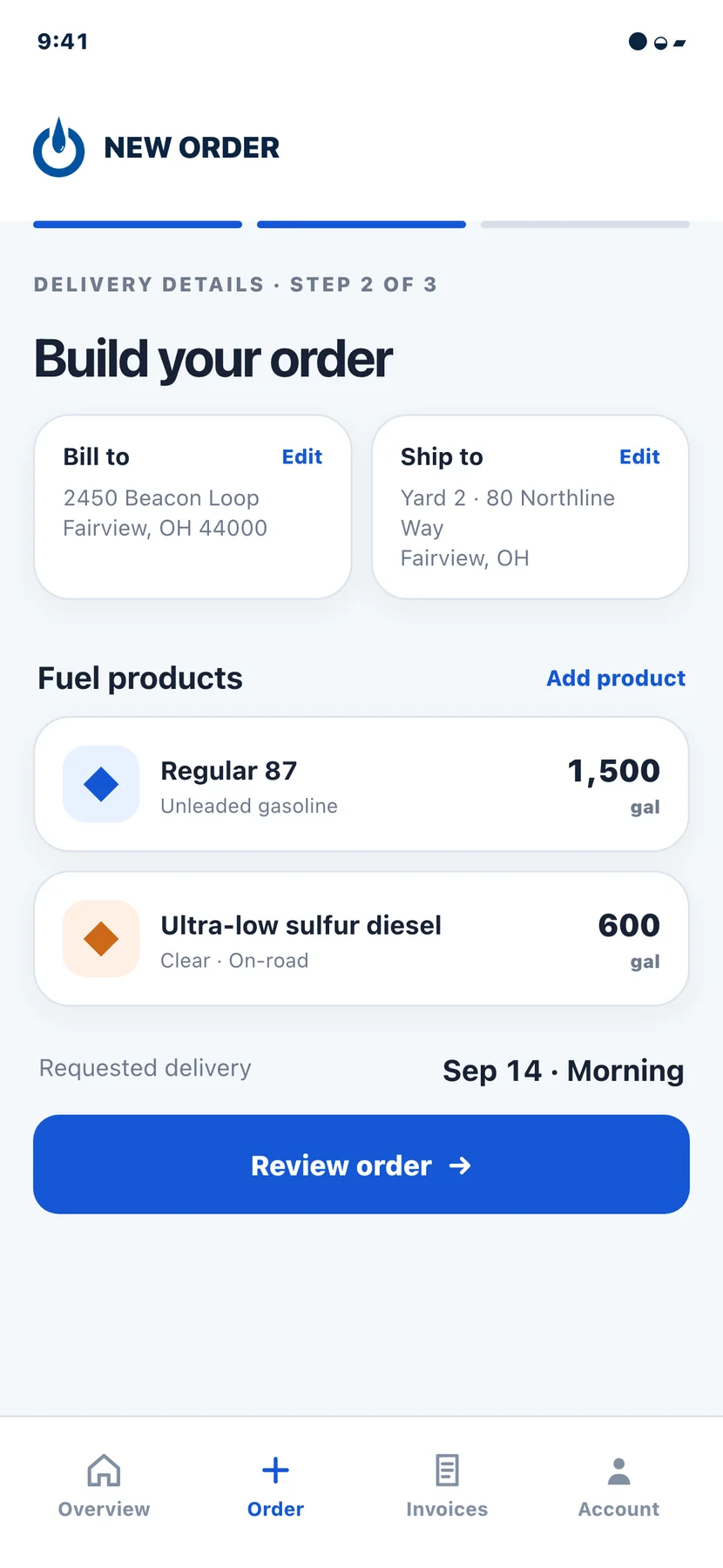 Ports Petroleum wholesale order builder