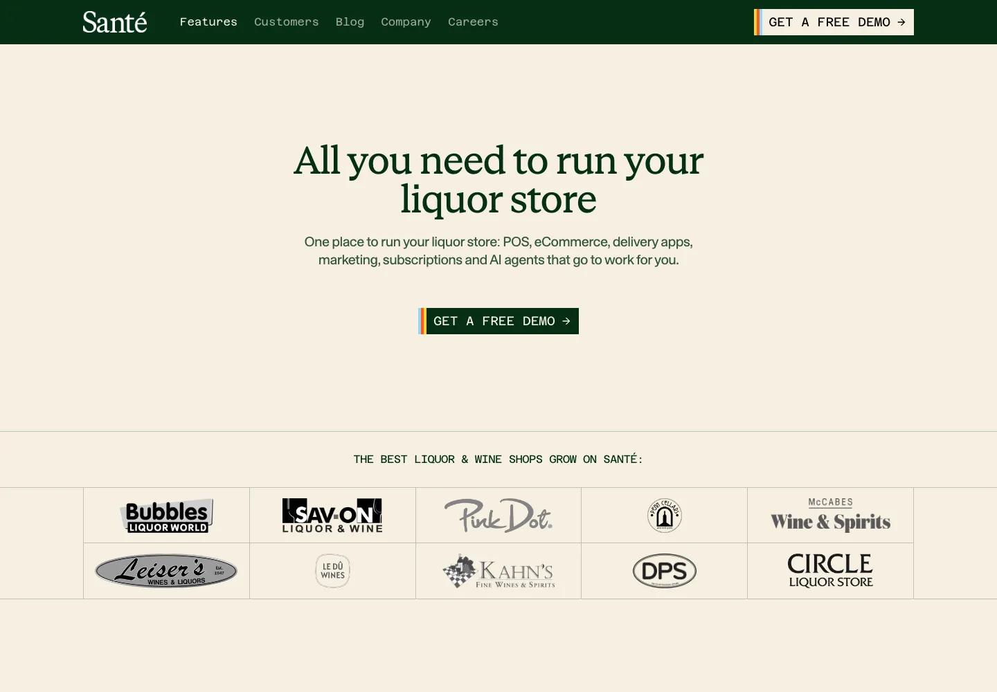 Santé public features page describing its retail point-of-sale platform